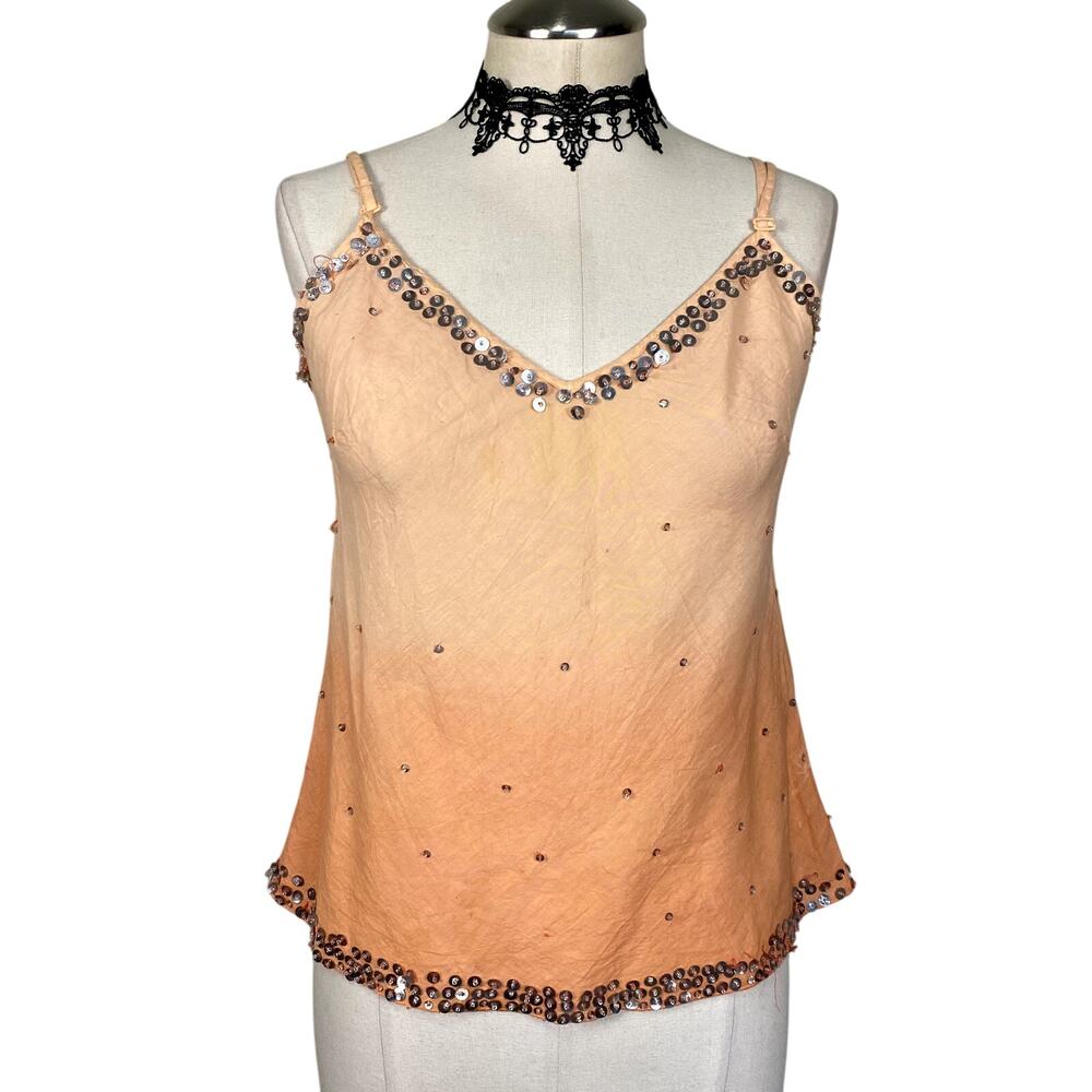 Vtg Y2K Molato Sequin Orange Fairycore Whimsy Boho Gypsy Summer Tank Blouse Smal